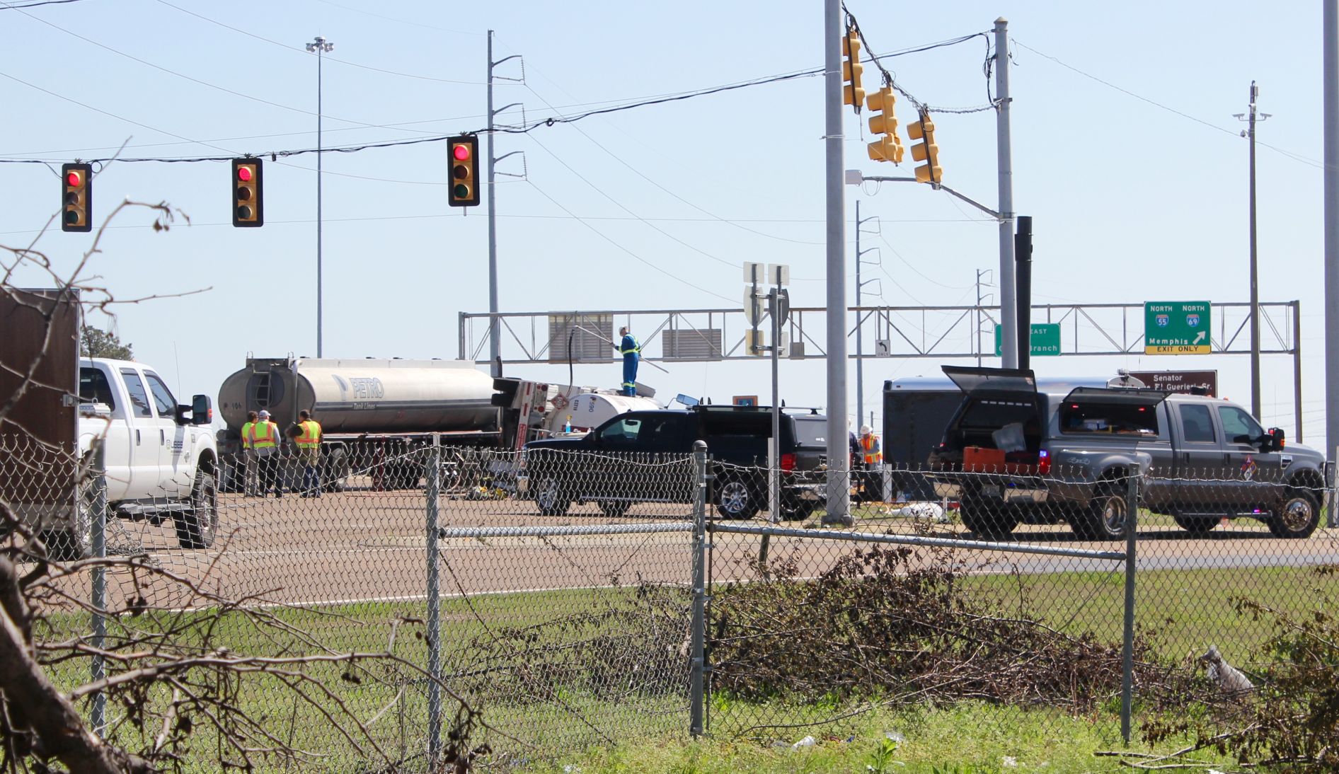Tanker truck rollover stops traffic